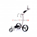 Chariot de golf télécommandé X7, finition acier/inox, roues noires - GolfSpeed